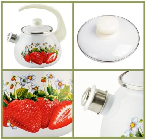 Enamel Kettle with Whistle 2.7 Qt (2.5 L) Stovetop Kettle with Ergonomic Handle, Teapot for Stovetop, Hot Water Kettle, Kettle for Stove Top, Induction and Dishwasher Safe (Strawberry) - Image 3