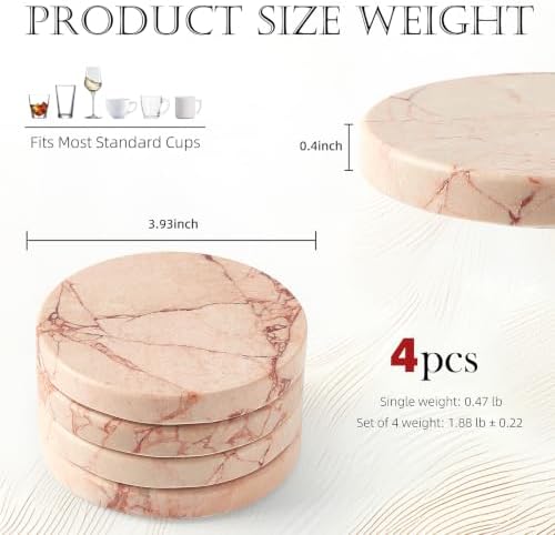 Natural Marble Coaster Set of 4.Round Drinks Coasters,Non-Ceramic/Non-Resin - Image 2
