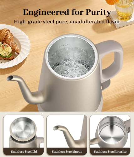 Gooseneck Electric Kettle 1L, 1000W, Pour-Over Coffee & Tea (Gold) - Image 4