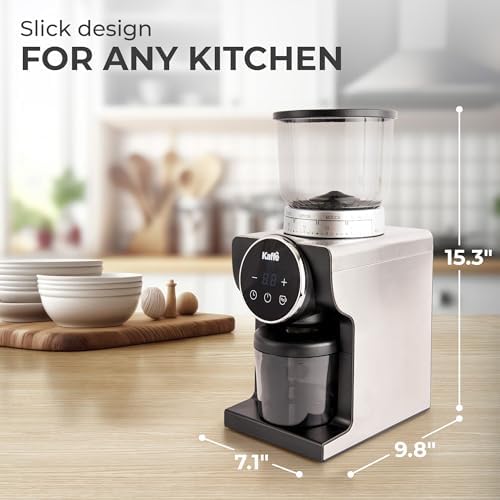 Kaffe Electric Burr Coffee Grinder (9oz) w/ 31 Adjustable Coarseness Settings - Conical Burr - [New Touch Screen w/Timer & Cup Selector] - Precision Coffee Bean Grinder for Home Use - Stainless Steel - Image 5