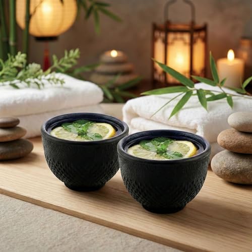Restaurantware 5 oz Round Black Cast Iron Tea Cup, 2 Pack - Image 4