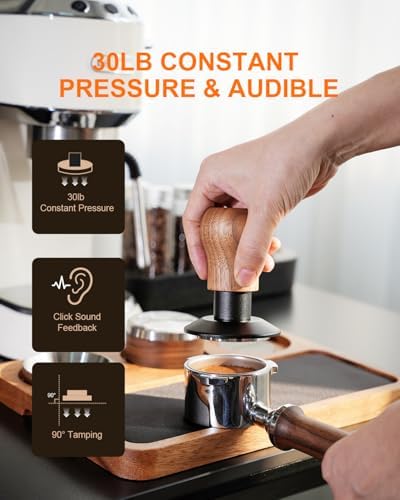 53.3mm Espresso Tamper, 3 Spring Loaded 30lb Pressure Click Walnut Handle - Image 2