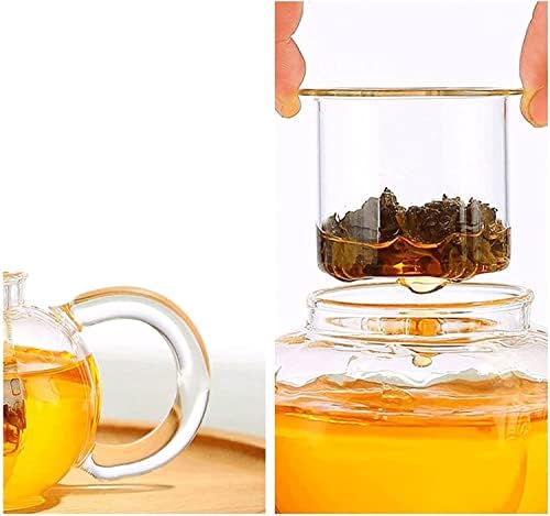 Glass Teapot 10oz with Vertical Stripes Clear Tea Kettle with Removable Glass Infuser 300ml Pumpkin Shape Tea Pot for Loose Leaf Teapot - Image 4