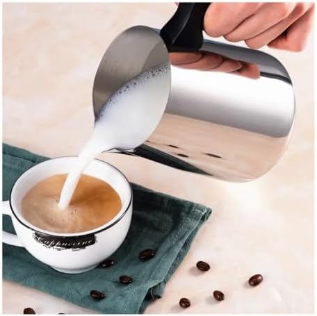 Milk Frother Cup,Coffee Jug,600/900ml 304 Stainless Steel Insulated Handle Wax Cup Espresso Craft Latte Milk Cream Foam Cup Home Café(600ml) - Image 3