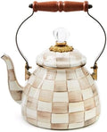 MACKENZIE-CHILDS Tea Kettle, 2 Quarts, Brown-and-White Mocha Check by Unknown