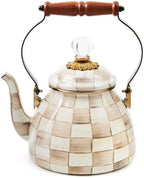 MACKENZIE-CHILDS Tea Kettle, 2 Quarts, Brown-and-White Mocha Check by Unknown