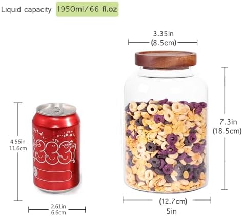 LEAVES AND TREES Y Thicken Glass Storage Jar, Food Storage Container/Canisters with Airtight Wooden Lid for Tea, Coffee, Honey, Cacao Powder,BPA Free Perfect as a Cereal Dispenser (7.6inch 2pcs) - Image 2