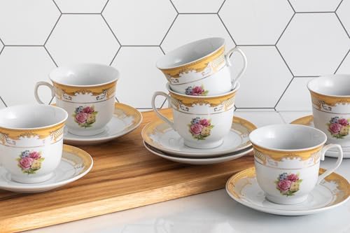 Porcelain Tea Set - White and Vintage Rose Floral Design, 12 Piece Set - Image 7