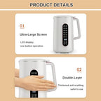 Soy Milk Automatic Plant Milk Maker With Reservation Function/Kettle Heater Stainless Steel Soybean Oat Maker/1.2l Hot Drinks 1.5l Cold Drinks (With 2 Tea Cups) - Image 5