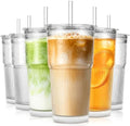 SoulTimes 20oz Wave Ribbed Glass Tumbler with Lid and Straw – Iced Coffee Glasses Cups for Smoothie, Matcha, Juice, Water etc. Leakproof and Reusable Glassware Drinking for Daily & Travel To Go [6Pcs] by SoulTimes