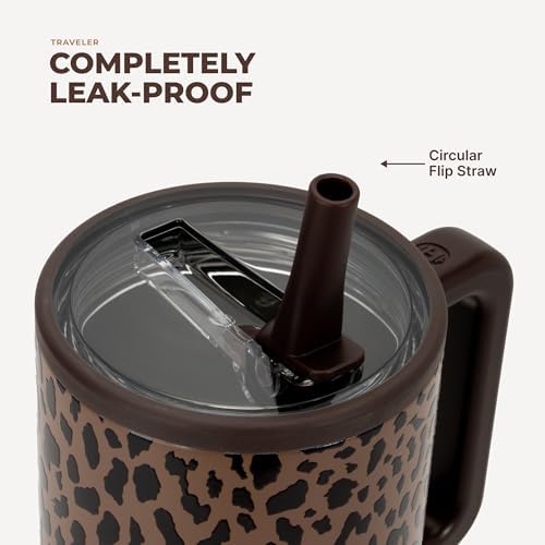 HydroJug Traveler 40oz, Insulated Tumbler with Handle & Straw, Brown Leopard - Image 3