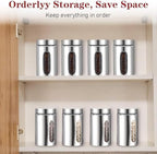 3 Pack Large Kitchen Canisters Set Airtight Coffee Sugar Tea Candy Storage Jars with Window Glass Stainless Steel Containers with Lids for Flour Cookies Spices Grains Kitchen Decorations(32oz) - Image 6