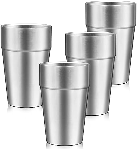 Metal Cups For Drinking, 16 oz Insulated Tumbler, 4 Pack Double Wall Unbreakable Stackable Water Tumblers Insulated Stainless Steel Cups Premium Glasses for Travel Camping Home Outdoor by Offiper