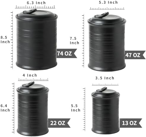 Nihow Food Storage Jar,Ceramic Canister Sets for The Kitchen,Set of 4,Black - Image 2
