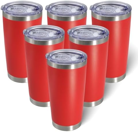 AIANJI 20oz Tumbler with Lid Stainless Steel Tumblers Insulated Mug Red 6P by AIANJI