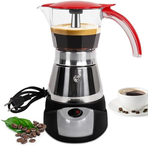 Electric Moka Pot 3-6 Cup 150-300ml Plastic Transparent Stovetop Espresso Maker Portable Stainless Steel Mocha Pot Percolator Italian Coffee Makers Greca Machine Cafe Classic for Home Camping by Theperfectcombinationofcoffeehomeandhealthylivingmakingeverydayadayofrituals