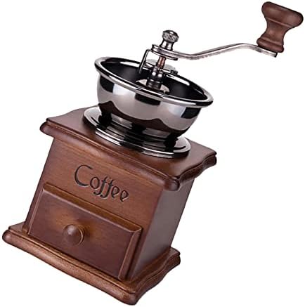 Vintage Style Hand Grinder Coffee Bean Portable Wooden Mill Tool Stainless Steel Roller for Grain Spices Kitchen Household by Xiaojikuaipao