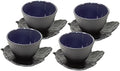 Black Polka Dot Hobnail Japanese Cast Iron Tea Cup Sets Teacup with Tea Cup Saucers ~ We Pay Your Sales Tax (4 cups + 4 saucers) by Unknown