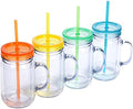 Plastic Mason Jars with Handles, Lids and Straws | 20 oz Double Insulated Tumbler with Straw | 4 Pack Set of 4 | Wide Mouth Mason Jar Mugs | Cups for Kids and Adults… by Zephyr+Canyon