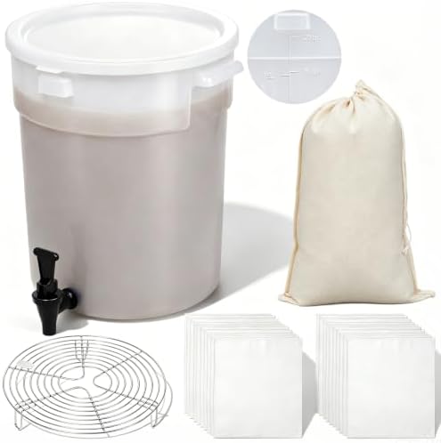 5.8 Gallon Cold Brew Coffee Maker Low Acid Commercial Cold Brew System Set with Dual Filtration Large Bucket with Spigot, 20 Filter Paper, 1 Cotton Filter Bag & Stainless Steel Holder by Ferrochef