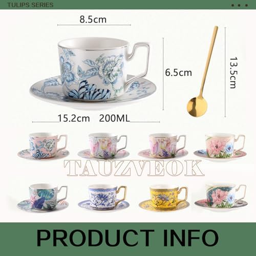 Coffee Cup Set with Saucer, Cup And Spoon, 200Ml Espresso Cups, Floral Ceramic Cups, Colorful Porcelain Coffee Mugs, Tea Cups, Mugs, Cappuccino Cups,Coffee cup h - Image 6