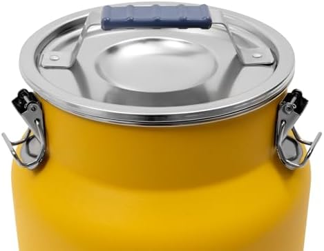 12L/3.17Gal Stainless Steel Airtight Canister Yellow Round Food Storage Canisters with Airtight Lid&Locking Clamp Rice Cereal Grain Canisters Container Bucket for Rice Milk Jug Coffee Bean Storage - Image 6