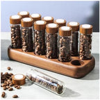 Glass Coffee Bean Storage Container 12 Single Dose Tubes Wood Stand - Image 3