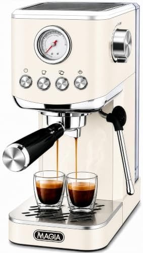 Zulay Kitchen Magia Compact Espresso Machine – 20 Bar Coffee Maker with Milk Frother Steam Wand, Latte & Cappuccino Maker, 1350W Fast Heating, 40oz Removable Water Tank, Stainless Steel – Cream by ZulayKitchen
