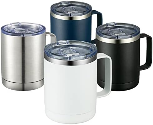 MEWAY 12oz Coffee Mug With Handle 4 Pack Bulk,Stainless Steel Insulated Travel Tumblers With Sliding Lid,Double Wall Vacuum Camping Cup for Hot & Cold Drinks Tea (Mix,Set of 4) by MEWAY