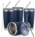 COMOOO 20oz Stainless Steel Navy Tumbler Bulk with Lid and Straw Insulated Coffee Tumbler Cup Double Wall Vacuum Travel Mug for Cold Drinks and Hot Beverage (Navy, 4 Pack) by COMOOO