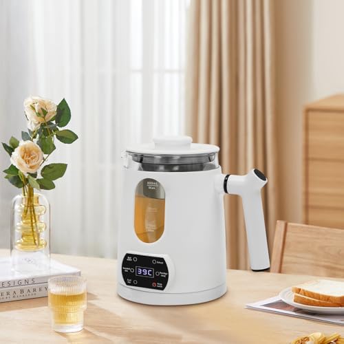 0.8L/27oz Electric Tea Kettle with Tea Infuser 360 ° Shaped White Glass Hot Tea Maker With Temperature Control& Anti-dry burn protection Hot Water Boiler for Coffee&Tea Automatic Shut Off by DUTTIETY