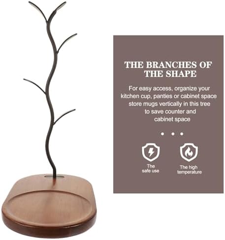 Wooden Base Coffee Mug Holder Stand, Iron Tree Rack Organizer - Image 7