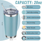 20 oz Tumbler with Lids and Straws, Stainless Steel Insulated Travel Coffee Mug, Double Wall Vacuum Insulated Tumblers, Powder Coated Coffee Tumbler for Cold & Hot Drinks (Azure Blue,4pack) - Image 2