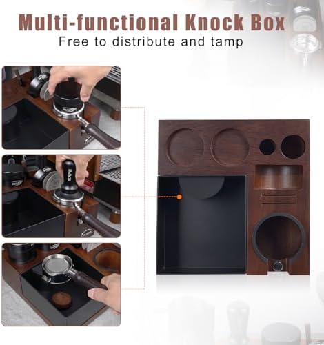IKAPE V5 Espresso Knock Box, Espresso Coffee Organizer Box Fit for Storage 51, 54, 58MM Espresso Tamper, Distributor, Portafilter & Puck Screen Accessories, Natural Walnut Station Base(9 IN One) - Image 3