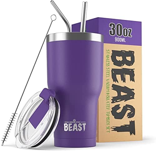 Beast 30 oz Tumbler Stainless Steel Vacuum Insulated Coffee Ice Cup Double Wall Travel Flask (Purple) by GreensSteel
