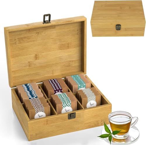 Tea Organizer Box Food Safe Chemical Free Bamboo Storage Chest Tall, Adjustable Cubbies (6-Slot 11" x 8.1" x 4.2" Blank) by ZenEarthInspired