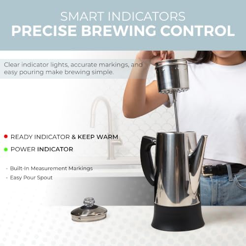 ALPHA LIVING PC-12SS Electric Coffee Percolator, 12 Cup Stainless Steel - Image 5