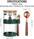 uxcell Airtight Glass Canister with Bamboo Lid & Spoon, Glass Coffee Bean Storage Container 1200ml/40oz Kitchen Pantry Sealed Freshness for Grounds Tea Cereal Sugar, Green - Image 6