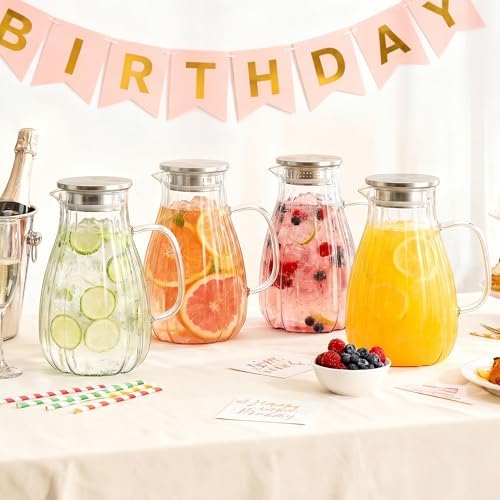 2 Pack Glass Pitcher with Lid and Handle for Fridge, Iced Tea and Coffee Carafe Beverage Serveware, 2 Liters/68 oz Heat Resistant Borosilicate Water Jug for Hot/Cold Drinks - Image 7