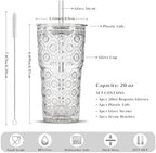 INSETLAN 20 oz Iced Coffee Cups with Lids and Straw, Set of 4 Glass Tumbler - Image 3