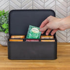 AuldHome Design Enamelware Tea Bag Box (Black), Classic Sleek Style Tea Storage Tin - Image 2