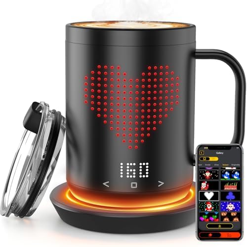 Self Heating Coffee Mug 14oz Smart Mug, App-Controlled Cordless Coffee Mug Warmer with DIY Pattern, Fast Heating-Up to 149℉ Smart Coffee Mug Warmer for Coffee|Tea|Milk&More, Gifts for Men Women by Home