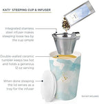 Tea Forte Double-Walled Ceramic Kati Cup, Removable Stainless Steel Infuser Basket and Lid, Steeps 12 oz Loose Leaf Tea, Dishwasher & Microwave Safe, Wellbeing Tea - Image 3