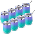 Volhoply 12oz Stainless Steel Wine Tumbler with Lid Bulk 8 Pack,Double Wall Vacuum Stemless Wine Glasses,Reusable Metal Travel Coffe Mug with Straw,Insulated Cup Gifts for Women（Purple Green,8 Set） by LiveFully%EF%BC%8CDrinkFreely%E2%80%94KeepGoingwithVolhoply%EF%BC%81