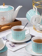 Serve of 4-Blue Teacup Set, with Teapot-Sugar Bowl-Creamer and Holder - Image 3