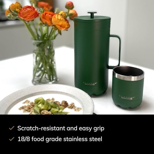 Scanpan TO GO French Press Coffee Maker 1.0L (Forest Green) + 4 Vacuum Cups 250 mL (Forest Green) - 18/8 Food Grade Stainless Steel - Scratch-Free Coating - Dishwasher Safe - Image 4