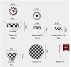Porlien Checker Pattern 17-Piece Tea Set for 6 with Teapot, 5-ounce Teacups and Saucers, Milk Jug & Sugar Bowl（Without Rack) - Image 2