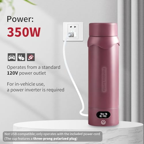 Travel Electric Kettle, Insulated Water Bottle with 4 Temp, Black Cherry - Image 2