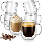6 Pack Double Wall Glass Mugs 12 oz, Insulated Clear Coffee Cups with Handle – Heat Resistant Borosilicate Glass for Espresso, Latte, Cappuccino, Tea by Unknown