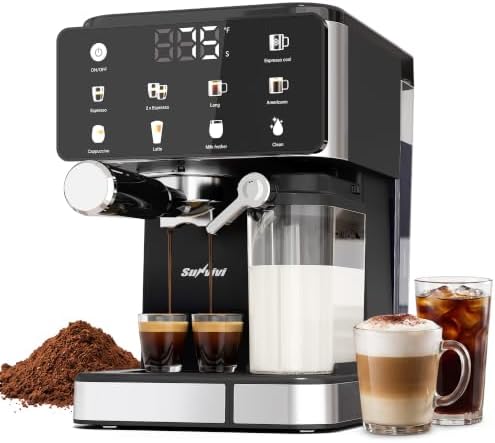 SUNVIVI Espresso Machine with Cold Brew, All-in-one Iced Coffee Maker with Automatic Milk Frother, LED Touchscreen, 51OZ Water Tank, Pressure Coffee Machine for Latte, Cappucinno, Self-clean, Black by WeGetLife